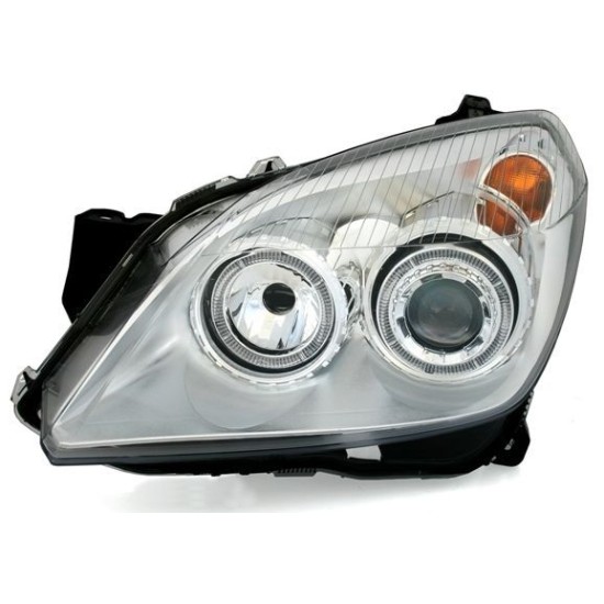 Φανάρια εμπρός angel eyes για Opel Astra H (2004-2009) - chrome , με λάμπες (Η1) - σετ 2τμχ.