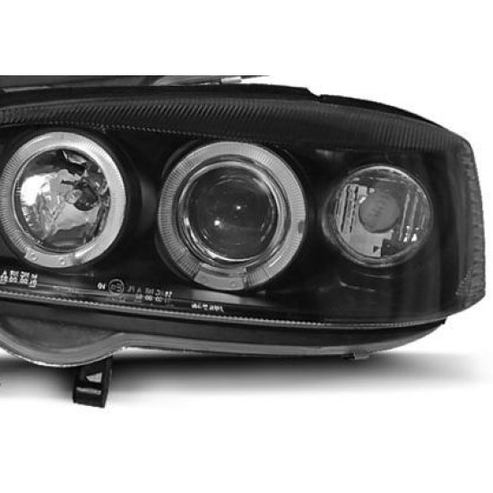 Φανάρια εμπρός led angel eyes για Opel Astra G (1998-2004) - μαύρα , με λάμπες (Η1) - σετ 2τμχ.