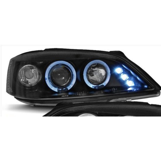 Φανάρια εμπρός led angel eyes για Opel Astra G (1998-2004) - μαύρα , με λάμπες (Η1) - σετ 2τμχ.