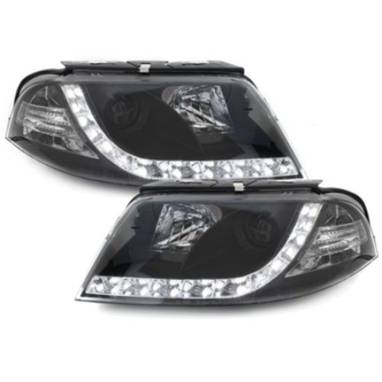 Φανάρια εμπρός led για Vw Passat B5.5 (2001-2005) - μαύρα , με λάμπες (Η1) - σετ 2τμχ.