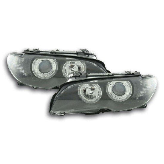 Φανάρια εμπρός angel eyes για BMW E46 coupe και cabrio (2003-2006) - μαύρα , χωρίς λάμπες (Η7) - σετ 2τμχ.