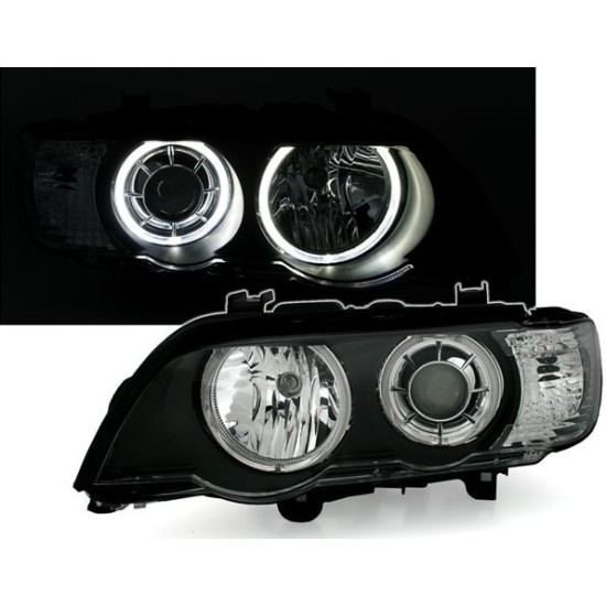 Φανάρια εμπρός angel eyes για BMW X5 E53 (1999-2003) - μαύρα , χωρίς λάμπες (Η7) - σετ 2τμχ.