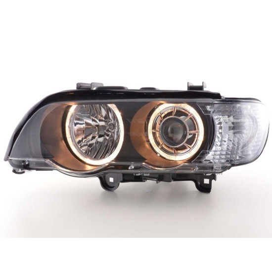 Φανάρια εμπρός angel eyes για BMW X5 E53 (1999-2003) - μαύρα , χωρίς λάμπες (Η7) - σετ 2τμχ.