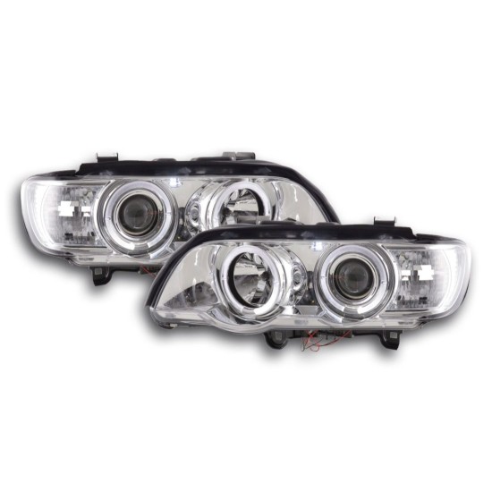 Φανάρια εμπρός angel eyes για BMW X5 (1999-2003) - chrome , με λάμπες (Η1) - σετ 2τμχ.