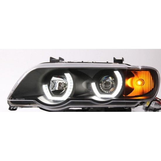 Φανάρια εμπρός 3D angel eyes για BMW X5 (1999-2003) - μαύρα , χωρίς λάμπες (Η7) - σετ 2τμχ.