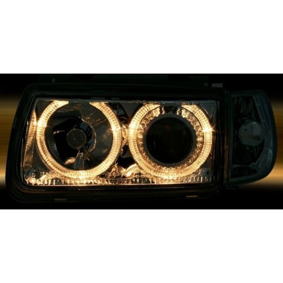 Φανάρια εμπρός angel eyes για Vw Polo 6N (1994-1999) - μαύρα , χωρίς λάμπες (Η7) - σετ 2τμχ.