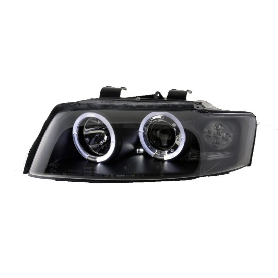 Φανάρια εμπρός angel eyes για Audi A4 (2001-2004) - μαύρα , με λάμπες (Η1) - σετ 2τμχ.