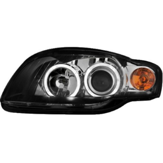 Φανάρια εμπρός angel eyes για Audi A4 (2004-2008) - μαύρα , χωρίς λάμπες (Η7) - σετ 2τμχ.