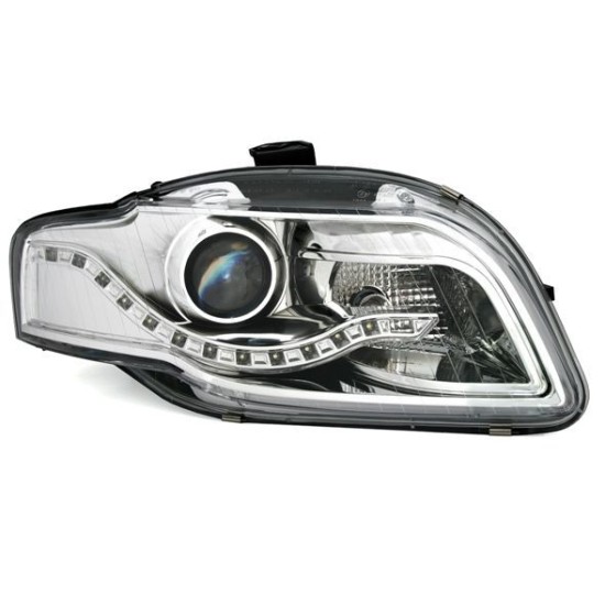 Φανάρια εμπρός led για Audi A4 B7 (2004-2008) - chrome , με λάμπες (Η1) - σετ 2τμχ.