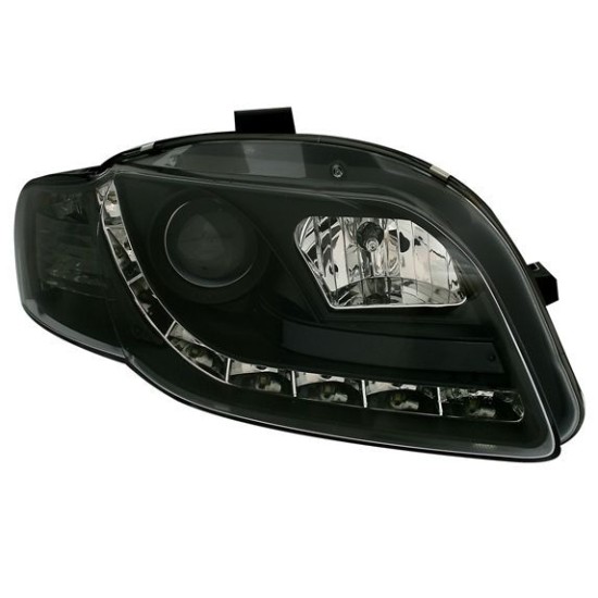 Φανάρια εμπρός led Daylight για Audi A4 (2004-2008) - μαύρα , με λάμπες (Η1) - σετ 2τμχ.