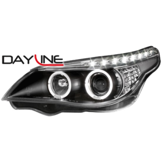 Φανάρια εμπρός angel eyes led για BMW E60 (2003-2007) - μαύρα , με λάμπες (Η1) - σετ 2τμχ.