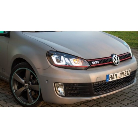 Φανάρια εμπρός angel eyes για Vw Golf 6 - με design Vw Golf 7 , με λάμπες (Η1) - σετ 2τμχ.