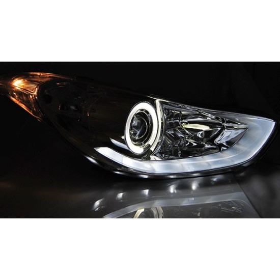 Φανάρια εμπρός angel eyes για Hyundai Elantra (2011+) - chrome , με λάμπες (Η1) - σετ 2τμχ.