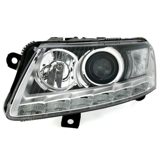 Φανάρια εμπρός για Audi A6 (2004-2007) με led φώτα ημέρας - chrome , χωρίς λάμπες (Η7) - σετ 2τμχ.