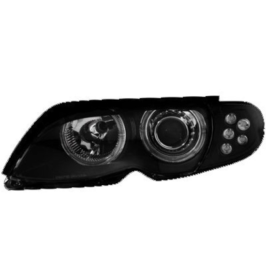 Φανάρια εμπρός angel eyes για BMW E46 sedan (2001-2003) - μαύρα , χωρίς λάμπες (Η7) - σετ 2τμχ.