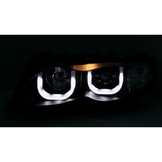 Φανάρια εμπρός angel eyes για BMW E46 sedan (2001-2003) - μαύρα , με λάμπες (Η1) - σετ 2τμχ.