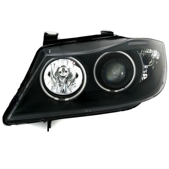 Φανάρια εμπρός angel eyes για BMW E90(2005-2009) - μαύρα , με λάμπες (Η1) - σετ 2τμχ.