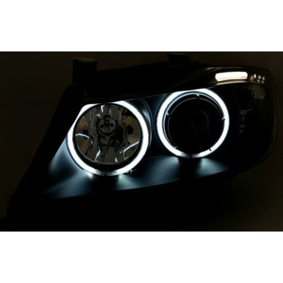 Φανάρια εμπρός angel eyes για BMW E90(2005-2009) - μαύρα , με λάμπες (Η1) - σετ 2τμχ.