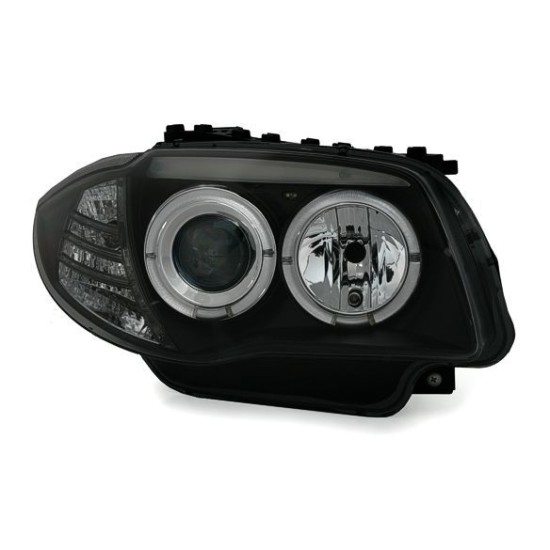 Φανάρια εμπρός angel eyes για BMW E87/Ε81 (2004-2011) - black , με λάμπες (Η1) - σετ 2τμχ.