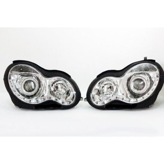 Φανάρια εμπρός led για Mercedes C-CLASS W203 (2000-2006) , με λάμπες (Η1) - σετ 2τμχ.