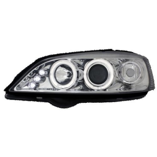 Φανάρια εμπρός led angel eyes για Opel Astra G (1998-2004) - chrome , με λάμπες (Η1) - σετ 2τμχ.