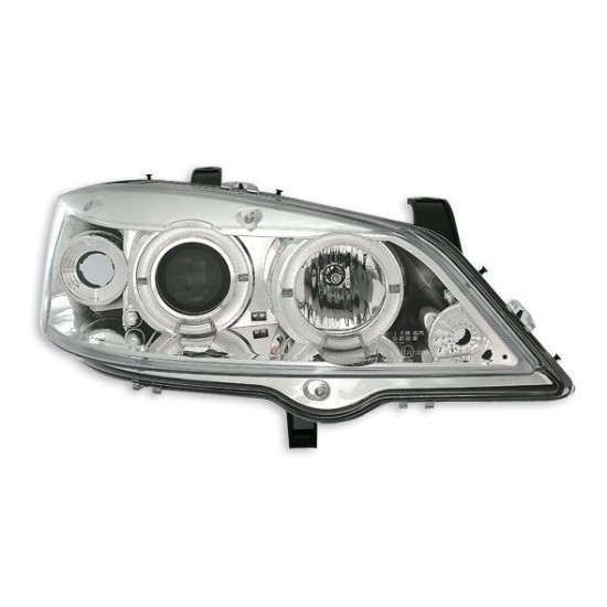 Φανάρια εμπρός angel eyes για Opel Astra G (1998-2004) - chrome , με λάμπες (Η1) - σετ 2τμχ.