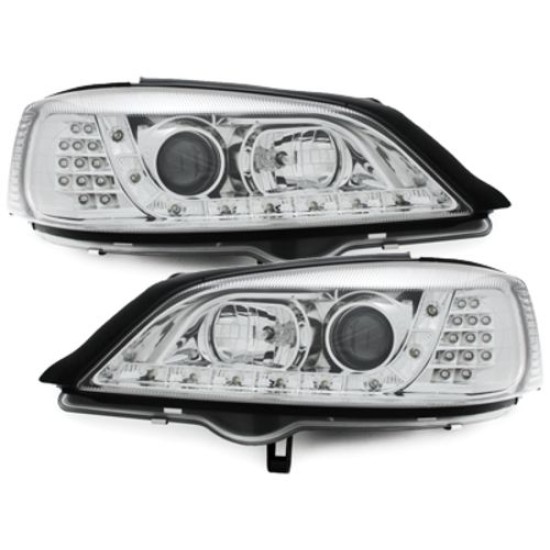 Φανάρια εμπρός led για Opel Astra G (1998-2004) - chrome , με λάμπες (Η1) - σετ 2τμχ.