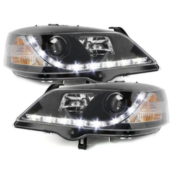 Φανάρια εμπρός led με φώτα ημέρας για Opel Astra G (1998-2004) - μαύρα , με λάμπες (Η1) - σετ 2τμχ.