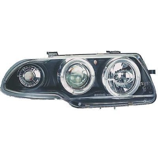 Φανάρια εμπρός angel eyes για Opel Astra F (1991-1999) - μαύρα , με λάμπες (Η1) - σετ 2τμχ.