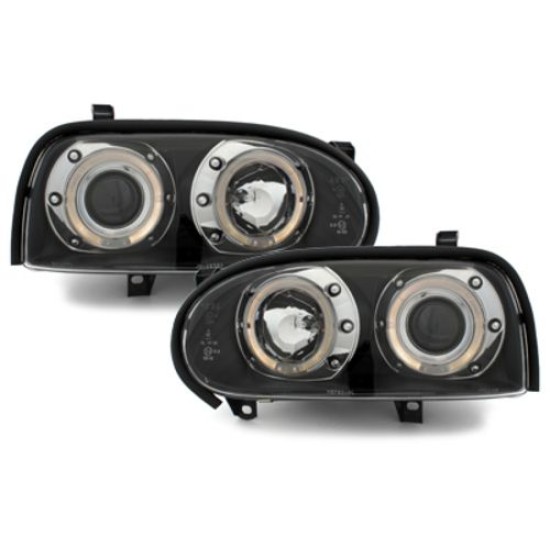 Φανάρια εμπρός angel eyes για Vw Golf ΙΙΙ - black , με λάμπες (Η1) - σετ 2τμχ.