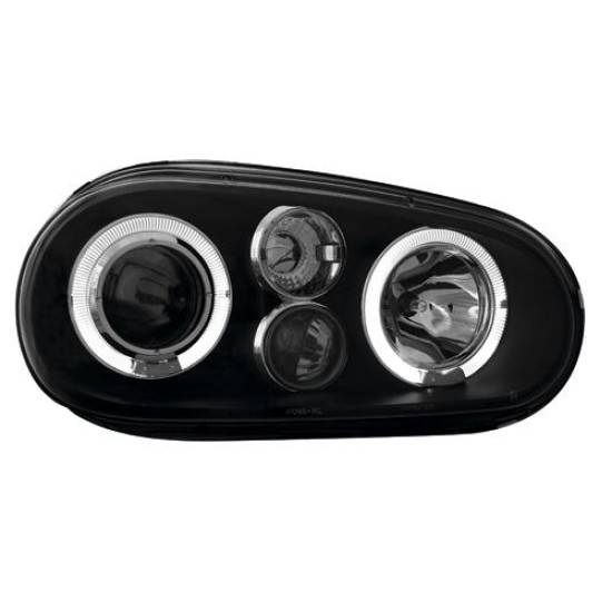 Φανάρια εμπρός angel eyes για Vw Golf IV R32 - μαύρα , με λάμπες (Η1) - σετ 2τμχ.