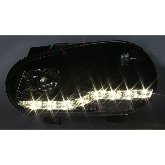 Φανάρια εμπρός led για Vw Golf IV - μαύρα , με λάμπες (Η1) - σετ 2τμχ.