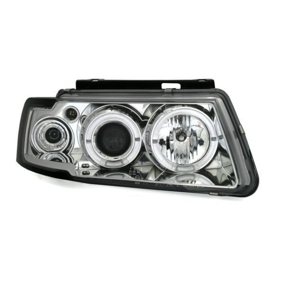 Φανάρια εμπρός angel eyes για Vw Passat 3Β/B5 (1997-2000) - chrome , με λάμπες (Η1) - σετ 2τμχ.