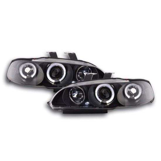 Φανάρια εμπρός angel eyes για Honda Civic 2/3 πορτο (1992-1995) - μαύρα , με λάμπες (Η1) - σετ 2τμχ.