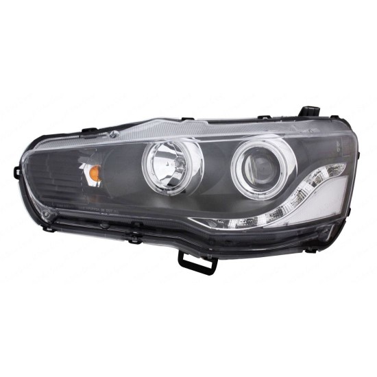 Φανάρια εμπρός led angel eyes για Mitsubishi Lancer (2008-2013) - μαύρα , με λάμπες (Η1) - σετ 2τμχ.