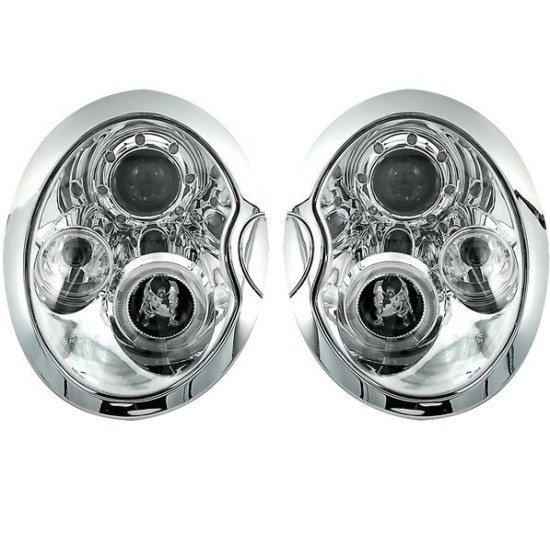 Φανάρια εμπρός angel eyes για Mini Cooper (2002-2004) - chrome , με λάμπες (Η1) - σετ 2τμχ.