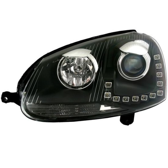 Φανάρια εμπρός led για VW Golf 5 , μαύρα , με λάμπες (Η1) - σετ 2τμχ.