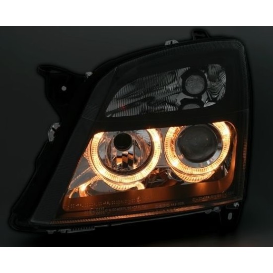 Φανάρια εμπρός angel eyes για Opel Vectra C (2002-2005) - μαύρα , χωρίς λάμπες (Η7) - σετ 2τμχ.