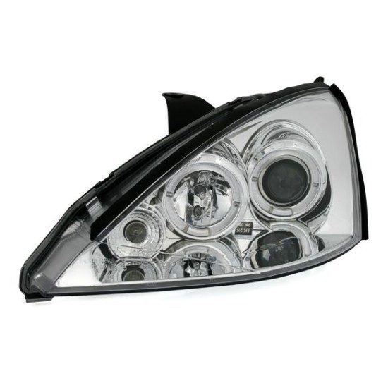 Φανάρια εμπρός angel eyes για Ford Focus (2001-2004) - chrome , με λάμπες (Η1) - σετ 2τμχ.