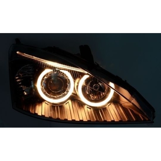 Φανάρια εμπρός angel eyes για Ford Focus (1998-2001) - μαύρα , χωρίς λάμπες (Η7) - σετ 2τμχ.