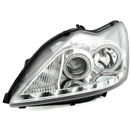 Φανάρια εμπρός led angel eyes για Ford Focus (2008-2011) - chrome , με λάμπες (Η1) - σετ 2τμχ.