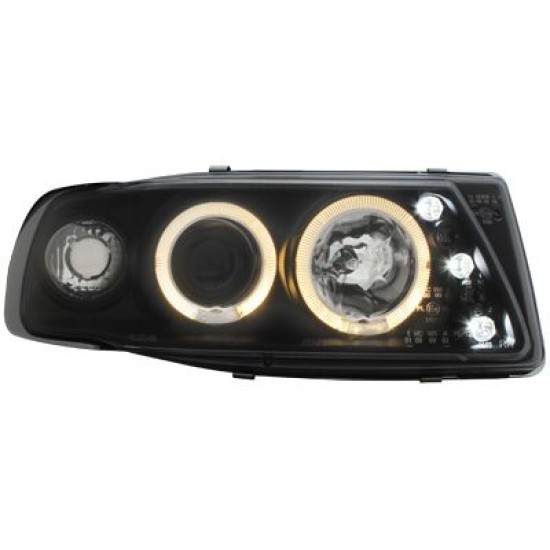 Φανάρια εμπρός angel eyes για Seat ibiza 6K (1993-2000) - μαύρα , με λάμπες (Η1) - σετ 2τμχ.