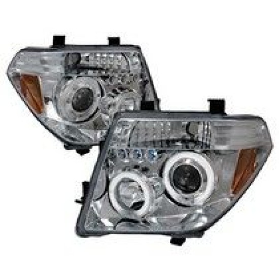 Φανάρια εμπρός led angel eyes για Nissan Navara / Pathfinder (2005-2009) - chrome , με λάμπες (Η1) - σετ 2τμχ.