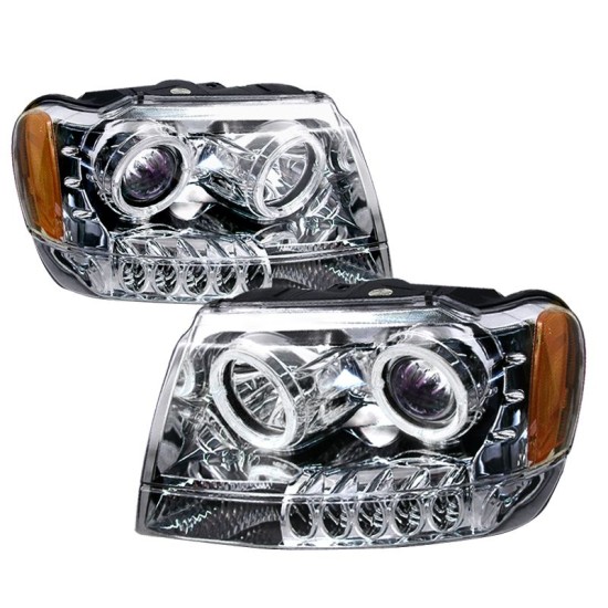 Φανάρια εμπρός angel eyes CCFL για Jeep Grand Cherokee (1999-2005) - chrome , χωρίς λάμπες (Η7) - σετ 2τμχ.