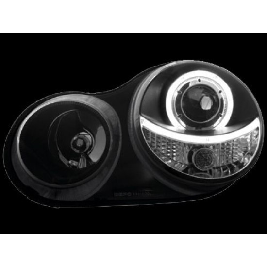 Φανάρια εμπρός angel eyes για Vw Polo 9N (2001-2005) - μαύρα , χωρίς λάμπες (Η7) - σετ 2τμχ.