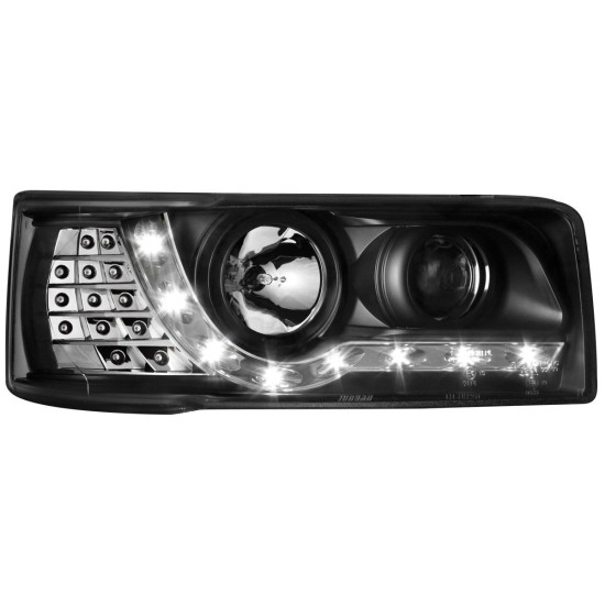 Φανάρια εμπρός led για Vw Transporter T4 (1990-2003) , μαύρα , με λάμπες (Η1) - σετ 2τμχ.