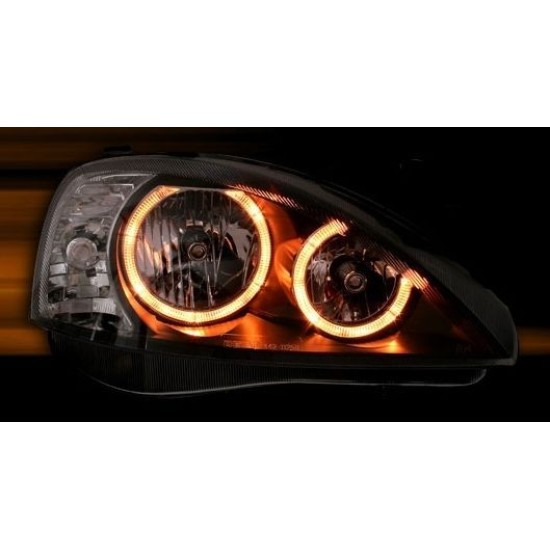 Φανάρια εμπρός angel eyes για Opel Corsa C(2001-2006) - μαύρα , χωρίς λάμπες (Η7) - σετ 2τμχ.