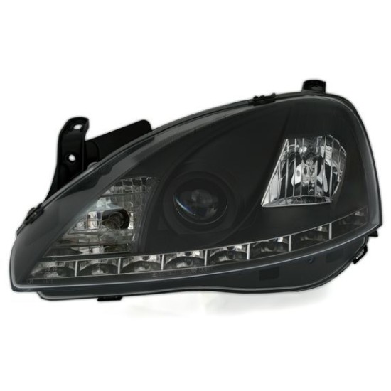 Φανάρια εμπρός led για Opel Corsa C (2001-2006) - μαύρα , με λάμπες (Η1) - σετ 2τμχ.