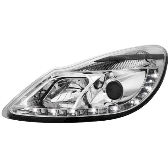 Φανάρια εμπρός led για Opel Corsa D (2006-2010) - χρωμίου , με λάμπες (Η1) - σετ 2τμχ.