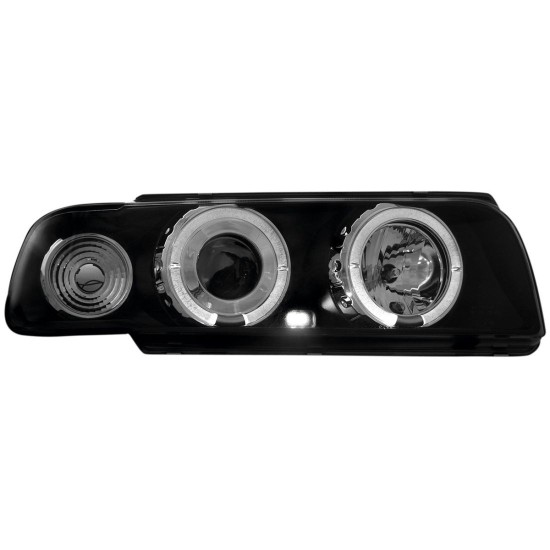 Φανάρια εμπρός angel eyes για BMW E38 (1994-1998) - μαύρα , με λάμπες (Η1) - σετ 2τμχ.